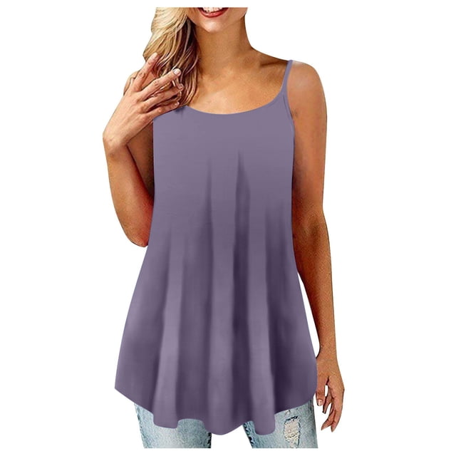 Timegard Tank Tops for Women Plus Size Scoop Neck Spaghetti Strap Ruched Camis Casual Sleeveless Top