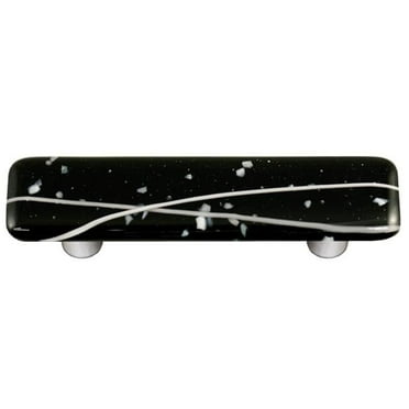 Hot Knobs HK3011-PA Mardi Gras White with Black Rectangle Glass Cabinet Pull - Aluminum Post