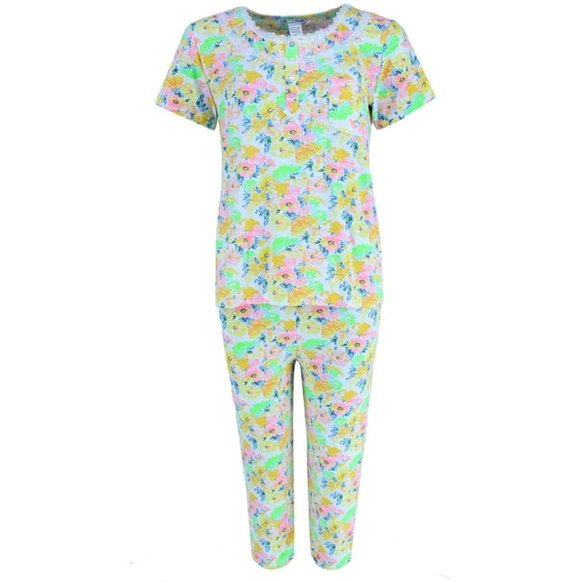 Elegant Emily Yellow Floral Capri Set (Women's Plus Size)