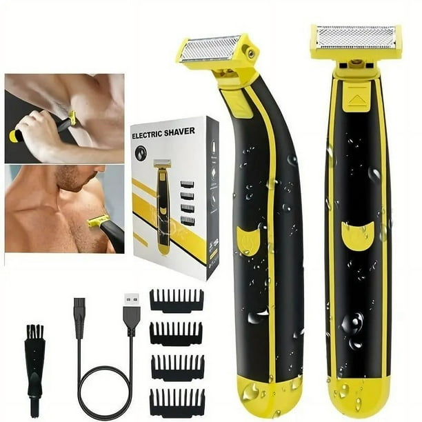 Afeitadora de Cuerpo Entero En Seco y Húmedo | Recortadora de Barba con Agua | 4 Cabezales Intercambiables | Carga Usb | Abs + Acero Inoxidable | Kit de Cuidado Personal Masculino