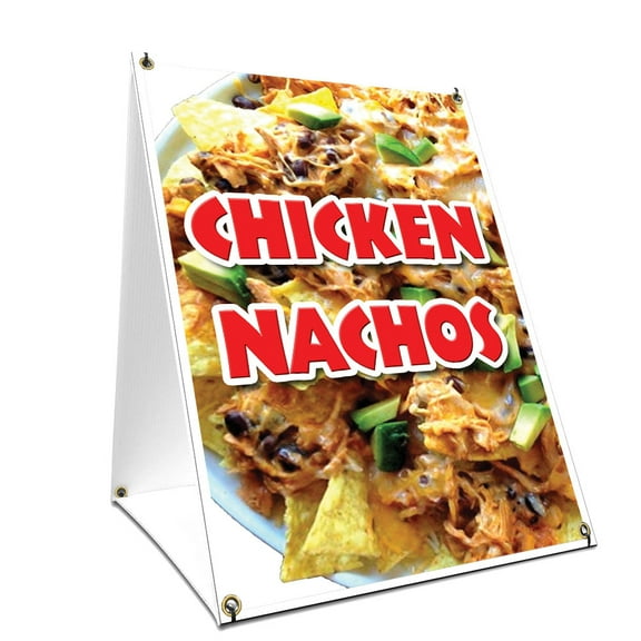 A-frame Sidewalk Chicken Nachos Sign With Graphics On Each Side | 24" X 36" Print Size