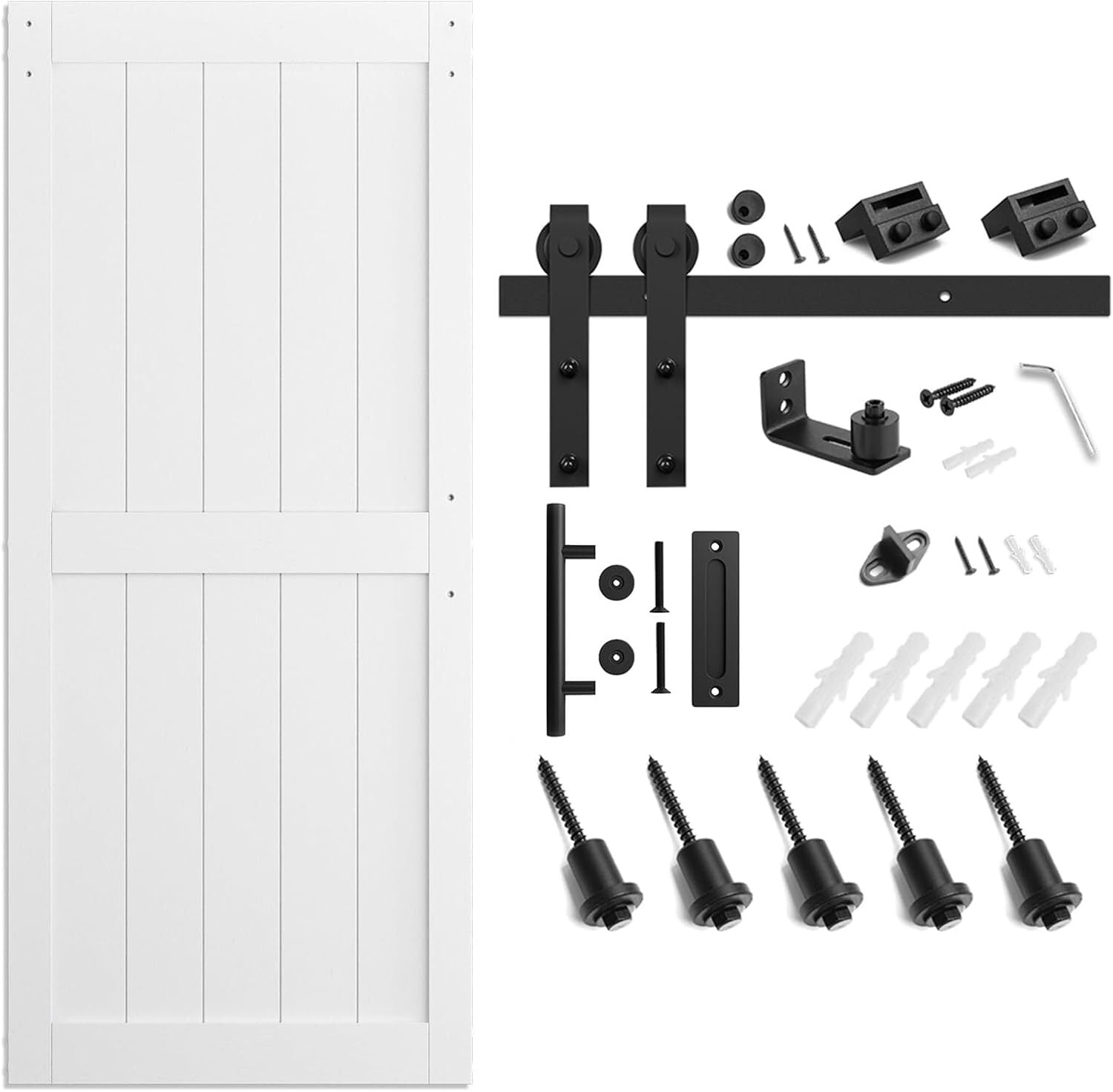 Easy4Home 36"x 96" Sliding Barn Door With 6.6ft Black Sliding Door Hardware Kit & Handle