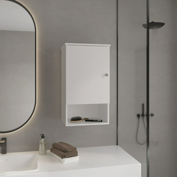 Medicine Cabinet 28.6" H,With 1 Door and 3 Shelves,White,White Engineered Wood Bath Faucets Bathroom Storage