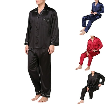 

Men s Silk Pajama Sets Long Sleeve Satin Button Down Sleepwear Tops 2 Piece Loungewear Set