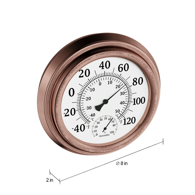 Pure Garden, Wall Clock Thermometer, 5.5 in. Steel, Bronze Finish
