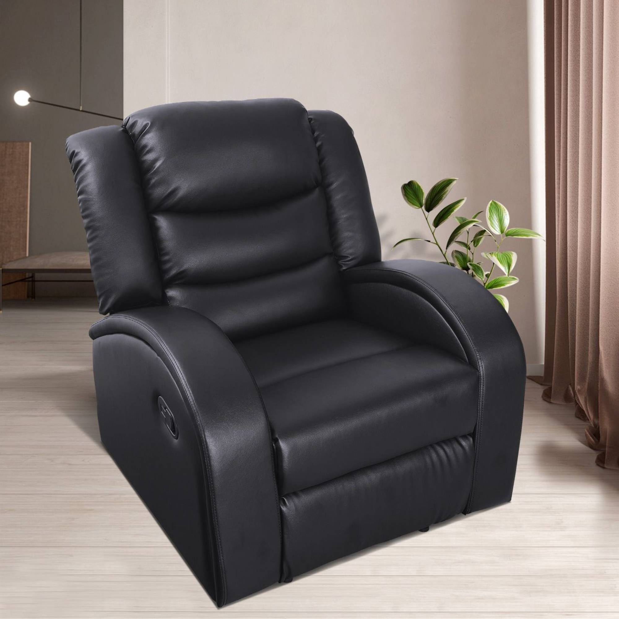 Manual Recliner Chair Leather Reclining Sofa Couch Home Theater Seating Seats for Living Room, Black