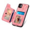 thumbnail image 3 of Nalacover For iPhone 12 Case Ring Holder Kickstand with Credit Card Holder, Back Flip Premium Leather Magnetic Clasp Removable Wirst Hand Strap Cover For iPhone 12, Pink, 3 of 8