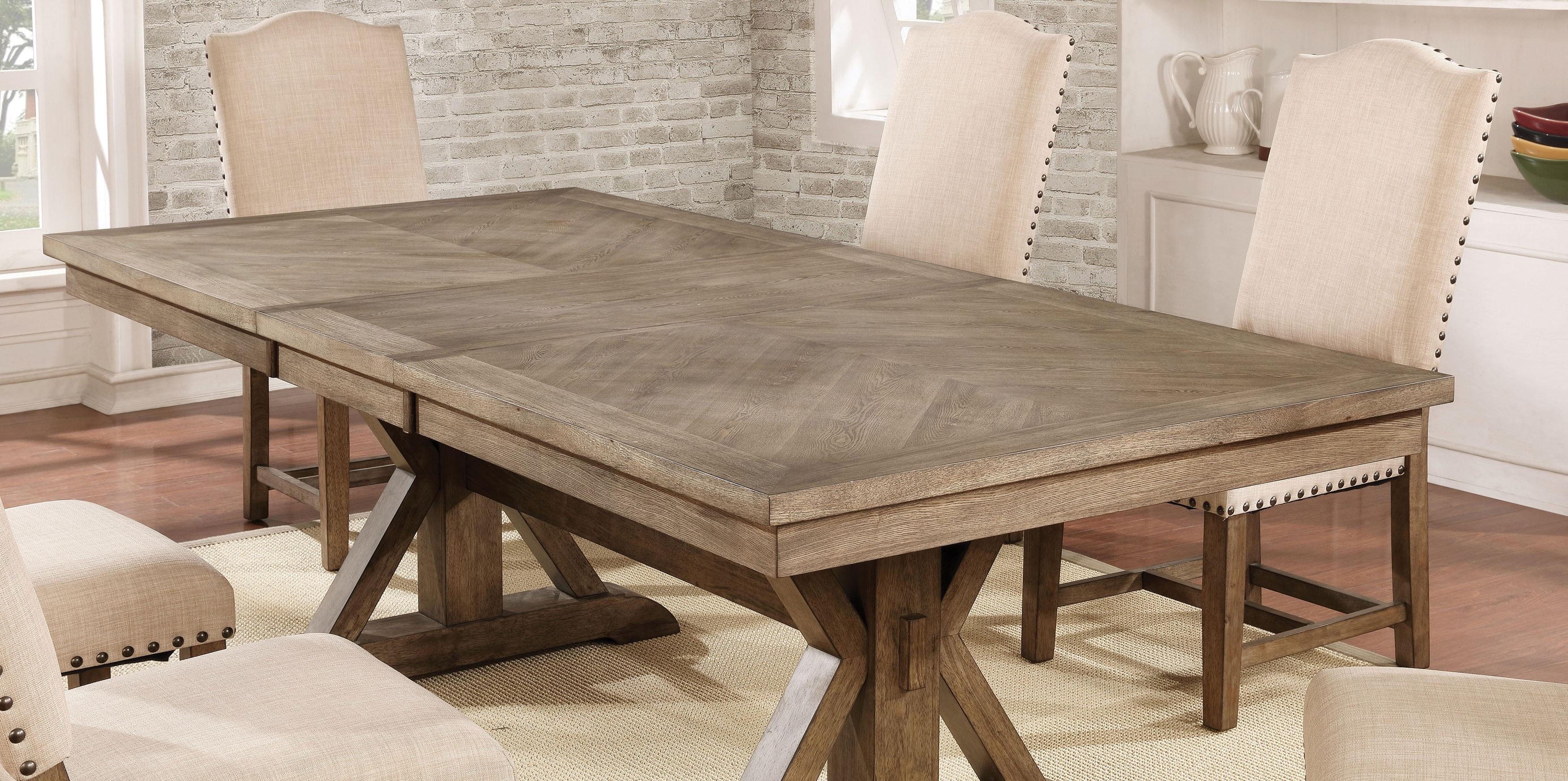 Furniture of America Stanley Rustic Extendable Dining Table, Light Oak