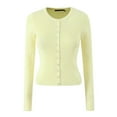 thumbnail image 4 of NINGMENG Womens Tops Solid Color Crochet Knit Cardigan Slim Fitted Long Sleeve Round Neck Ribbed Button Down Knitwear Tops Pullover Tee Shirts Daily-Wear,Yellow,S, 4 of 6