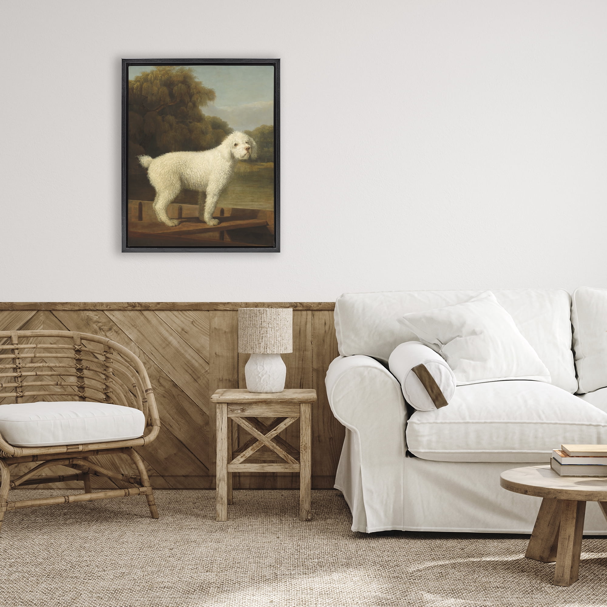 Stupell Industries White Poodle in a Punt Black Framed Floater Canvas Wall Art, design by Tina LeCour