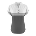 thumbnail image 5 of Tops for Women Cotton Linen Casual Color-Block Print Short Sleeve V-Neck T-Shirt Black M, 5 of 5