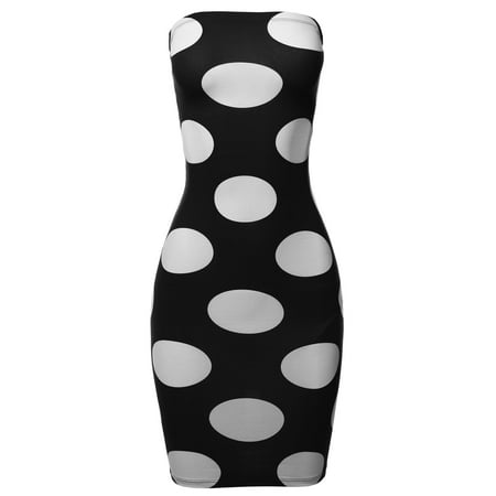 FashionOutfit Women's Sexy Premium Fabric Stretch Allover Polka Dot Bodycon Tube top (Best Fabric For Bodycon Dress)
