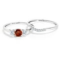 thumbnail image 3 of Gem Stone King 10K White Gold Red Garnet and White Lab Grown Diamond 3-Stone Bridal Engagement Wedding Ring Set for Women (1.24 Cttw, Gemstone January Birthstone, Round 5MM, Size 9), 3 of 5