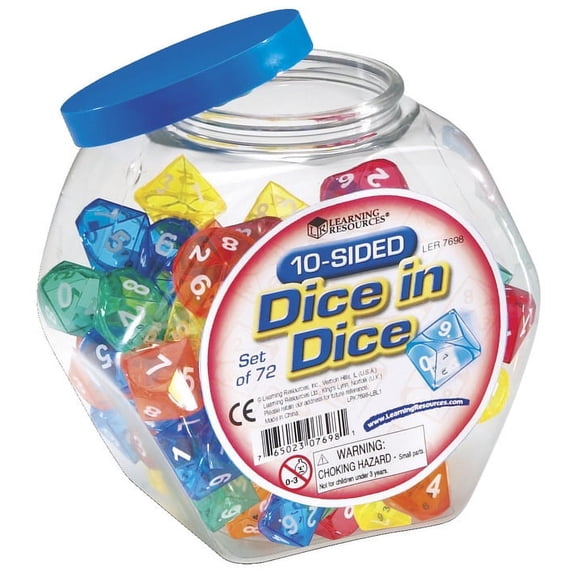 Learning Resources 10-Sided Dice in Dice, Math Manipulatives, Educational Toys, Classroom Supplies, Set of 72, Ages 6, 7, 8 