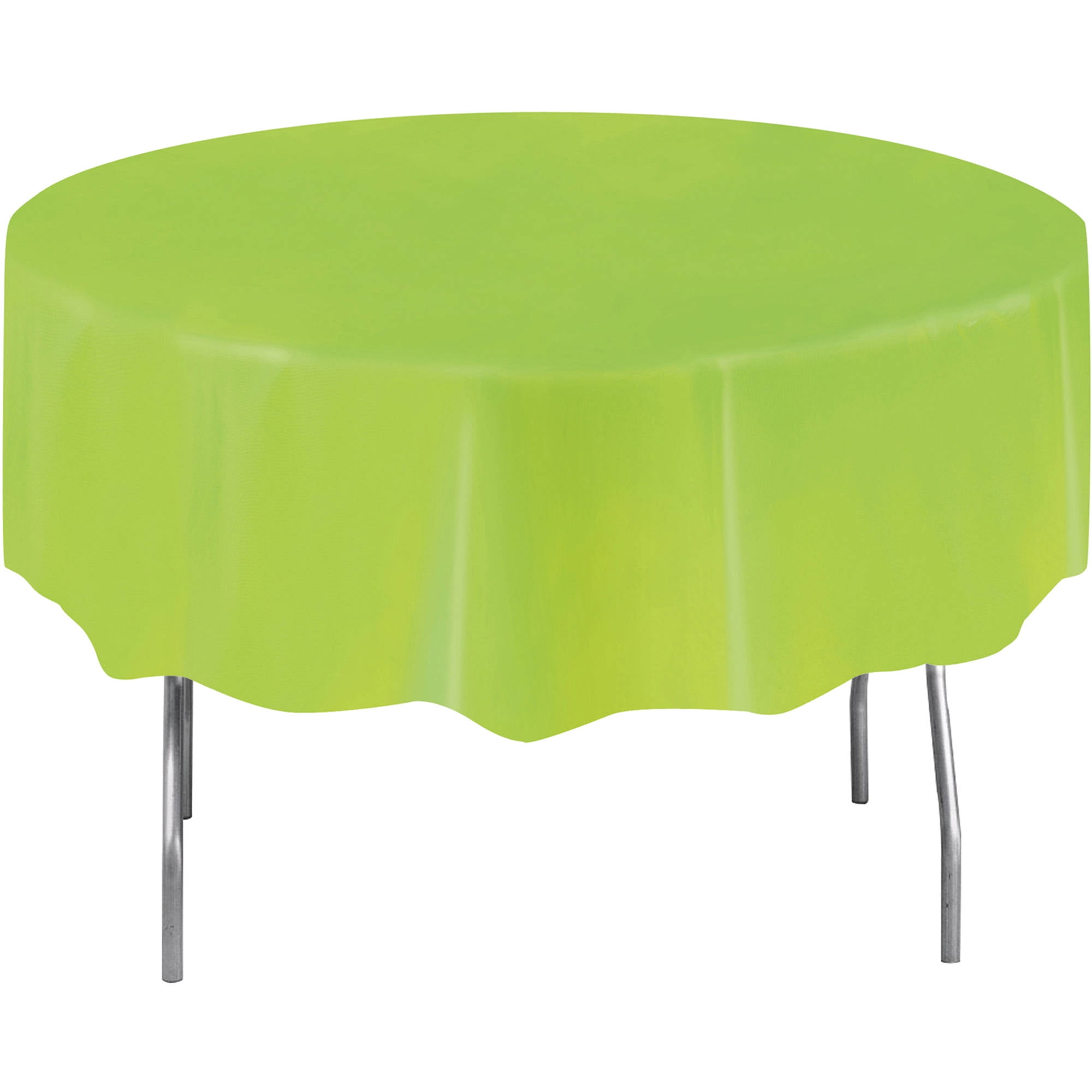 84" Round Plastic Lime Green Table Covers, 2ct