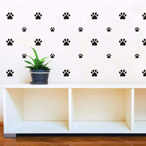 JUMRHFAN 60 PCS Dog Paws Wall Decal Vinyl Stickers, Removable Animal Footprint Wall Decoration, Available in 3 Sizes DIY Sticker Mural Sets for Bedroom Living Room Office Playroom Classroom
