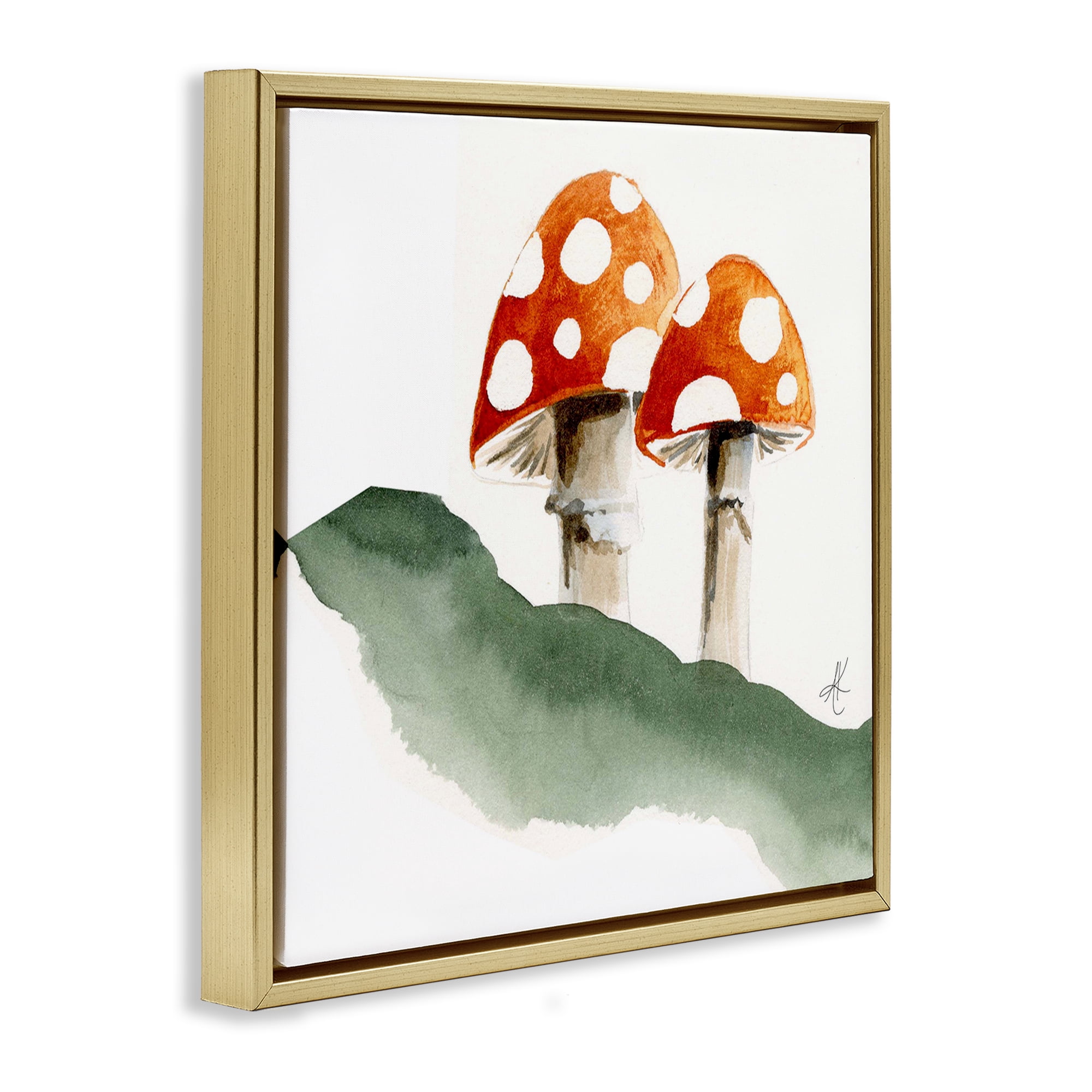 Stupell Industries Spotted Red Mushrooms Plants & Flowers Painting Gold Floater Framed Canvas Art Print Wall Art, 18 x 18