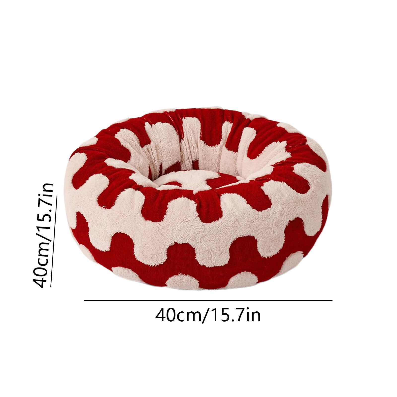 Donut Small Dog Bed - Round Cat Beds for Indoor Cats Calming Pet Beds, Cute Modern Beds with Jacquard Shaggy Plush & Anti Slip Bottom, 15.7 Inch Dia