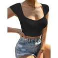 thumbnail image 5 of Biekopu Women Summer T-shirt,Short Sleeve Low-cut Backless Tie-up Ladies Crop Top for Casual Daily, 5 of 6