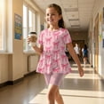 thumbnail image 5 of CCRFTGI Summer Outfits for Children Girls Size 7-8 Cute 2 Piece Outfits Activewear Athletic Bowknot Print Short Sleeve Ruffle Hem T Shirts Top and Biker Shorts Clothing Sets Vermilion 5-6 Years, 5 of 6