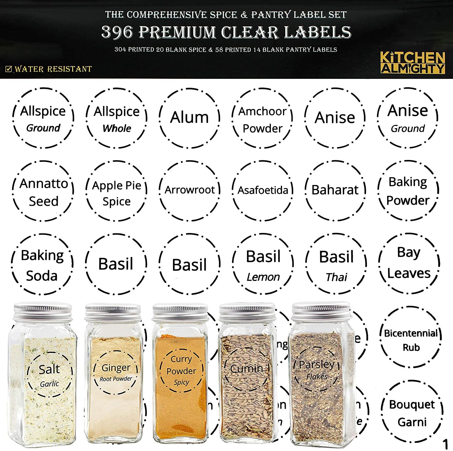 396 Printed Spice Jars Labels and Pantry Stickers: Clear ...