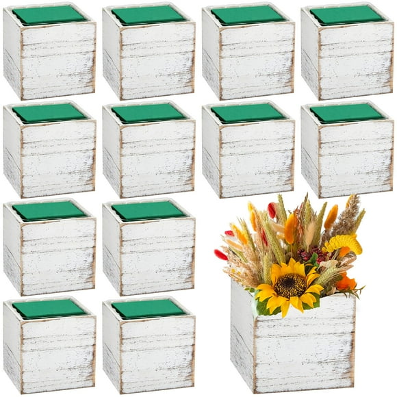 Maceta Dandat, 12 cajas cúbicas de madera, 10 cm, color blanco rústico