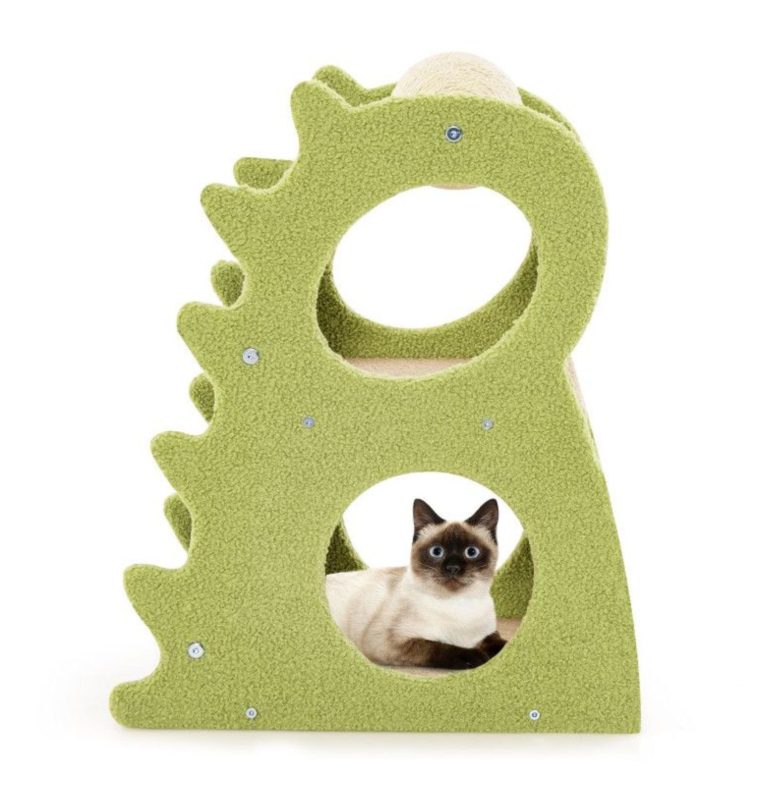 Cat Tree 2-Tier Dinosaur Design with Scratching Ball - Indoor Kitten Activity Center