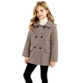 thumbnail image 3 of CPNG Girls Houndstooth Plaid Coat Double Breasted Lapel Collar Long Sleeve with Pockets Fall Winter Casual Mid-Length Pea Coat Outerwear, 3 of 8
