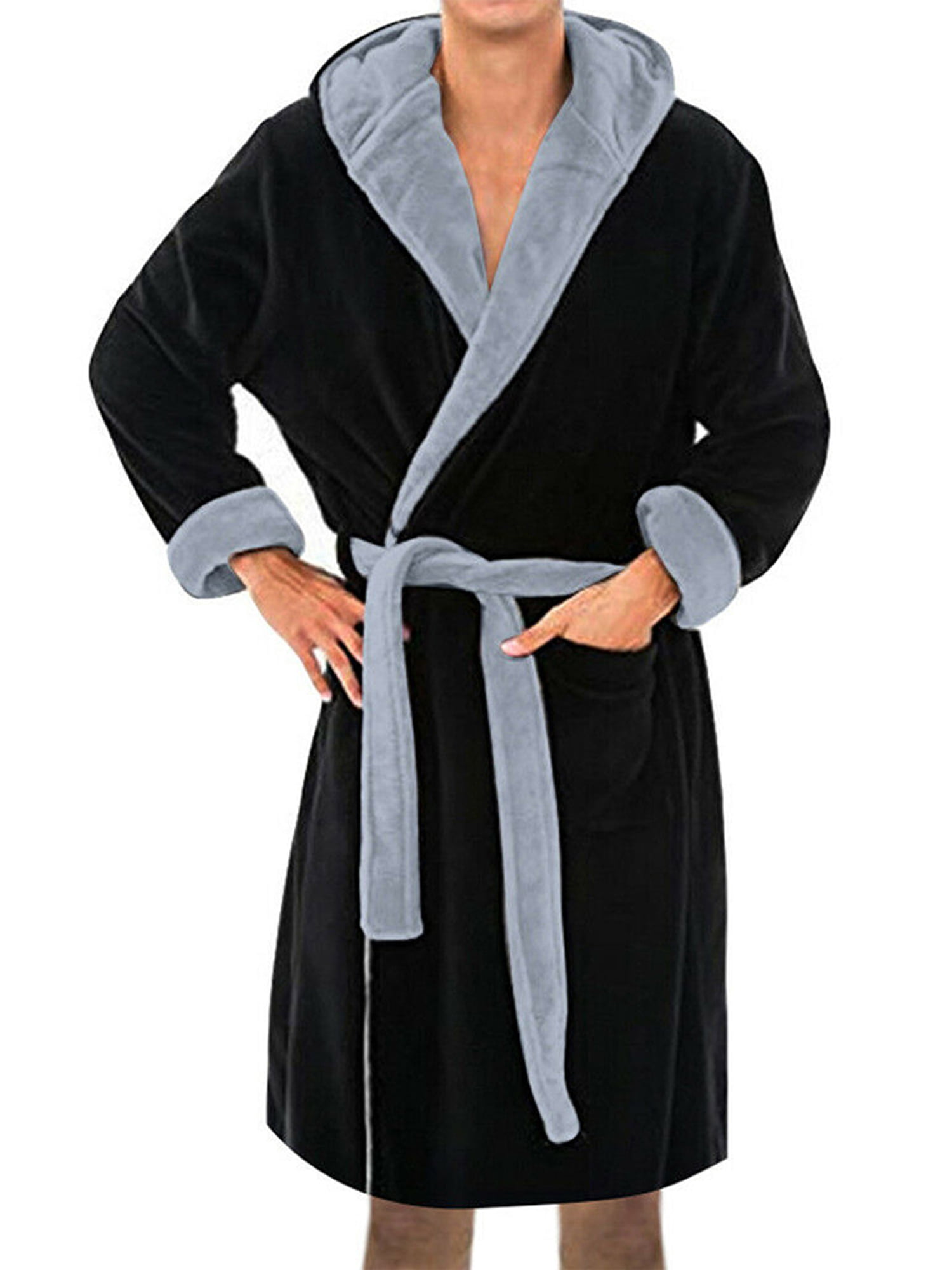 Men's Soft Housecoat Bath Robe Dressing Gown Gents Long Sleeve Sleepwear Robes 