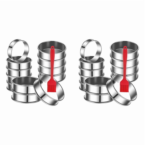 24Pack English Muffin Rings 3.15 Inch Crumpet Rings Stainless Steel Double Rolled Tart Rings, Cooking Pastry Ring Molds