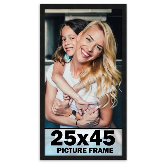 25x45 Frame Black Solid Wood Picture Frame | 0.75 Inch Moulding Width | Includes UV Acrylic