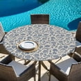 thumbnail image 6 of Light Blue Floral Round Tablecloth, Fitted Table Cover with Elastic for 55"-60" Round Tables, Rustic Vintage Flowers Botanical Spring Table Cloth Outdoor Indoor Dinning Party Waterproof Tablecloths, 6 of 7