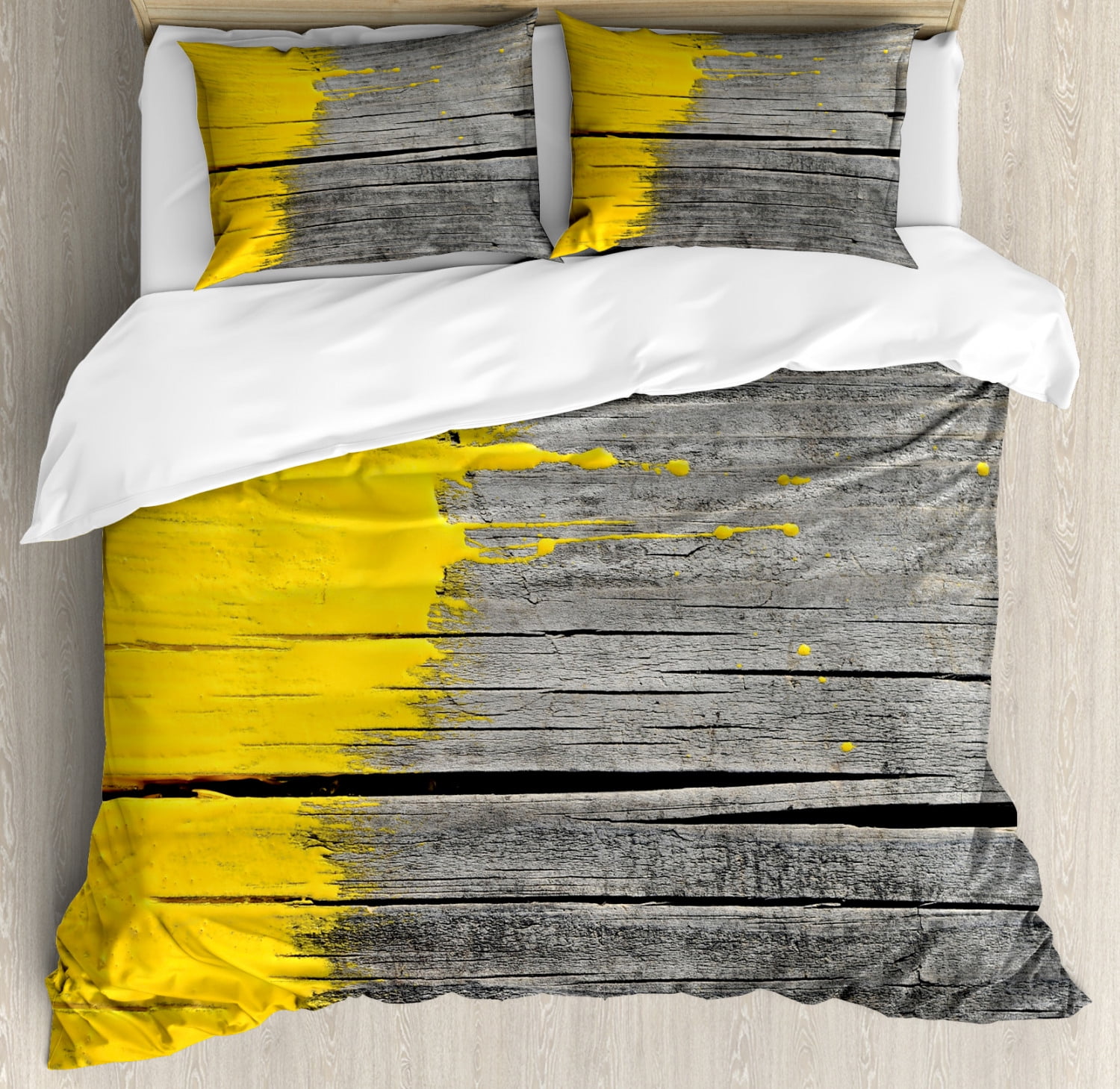 Yellow Duvet Cover Set Ancient Wooden Board With Yellow Paint