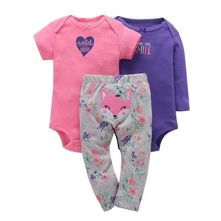 

QWERTYU Newborn Infant Baby Toddler Letter Print Long Sleeve Short Sleeve Bodysuit and Pants Set Outfits Clothing Set for Girl Boy 0-2Y