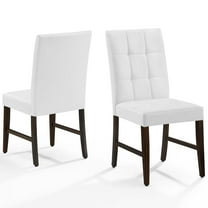 Tufted Side Dining Chair, Set of 2, Faux Leather, Wood, White, Modern Contemporary Urban Design, Kitchen Room Cafe Bistro Restaurant Hospitality