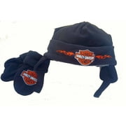 Harley-Davidson Toddler Boy Winter Black Fleece Hat & Mittens Gift Set