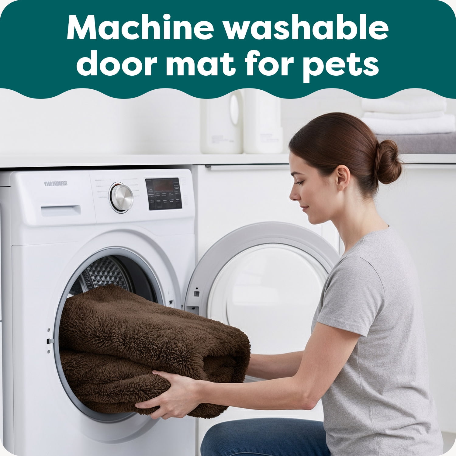 FurHaven Ultra Absorbent Dog Door Mat for Muddy Paws, Machine Washable with Non-Slip Backing for Cleaner Floors & Pet Safety, Jumbo Plus XXXL, Chenille Shammy Rug, Charcoal Gray