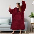 thumbnail image 7 of PAVILIA Blanket Hoodie for Women Burgundy, Sherpa Wearable Blanket Men, Cozy Oversized Sweatshirt Blanket, Warm Fleece Hooded Blanket Sweater with Sleeves and Giant Pocket, Adult Long, Wine Red, 7 of 7