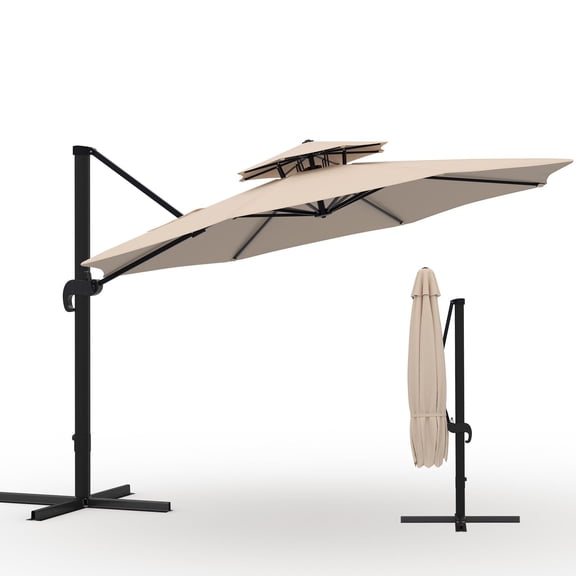 Khaki 10*10ft Rotating Cantilever Patio Umbrella
