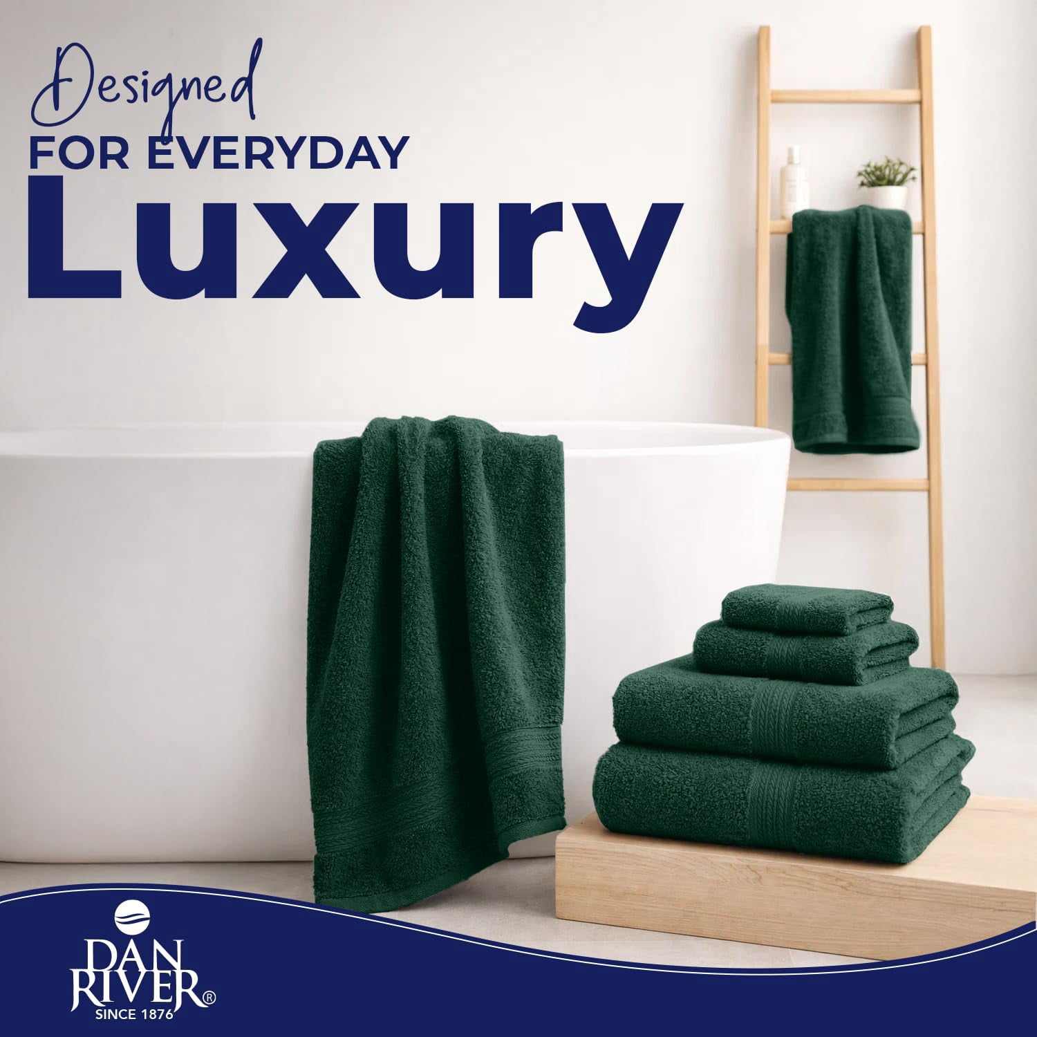 Dan River 8 Piece Towel Set Soft Quick Drying Cotton Bath Towel For Gym, Spa and Bathroom - Hunter green
