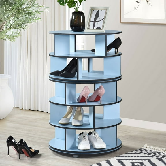 Kings Brand Furniture - 5-Tier Rotating Shoe Rack, 360° Revolving Lazy Susan Spinning Shoe Rack Tower Storage Organizer for Closet Entryway Bedroom Hallway, Blue