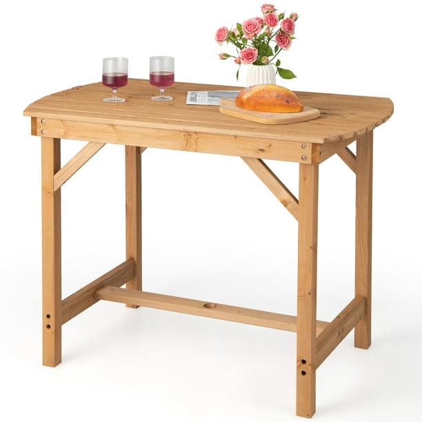 Costway Mesa de Comedor de Madera de Abeto para Exteriores, Mesa de Comedor para Patio con Agujero para Sombrilla de 4 cm para 4-6 Personas, Mesa al Aire Libre para Césped, Patio, Jardín, Interior
