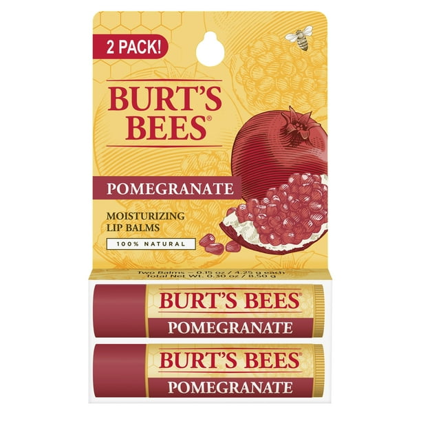 Burt's Bees 100 Natural Moisturizing Lip Balm, Pomegranate, 2 Count