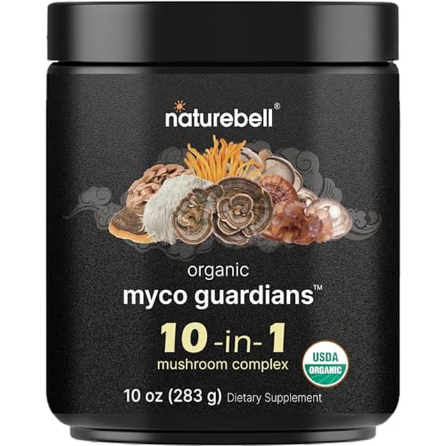 Polvo de hongos orgánico 10 en 1, 10 oz | Melena de león, shiitake, reishi, cola de pavo, chaga y más | Gran suplemento de hongos para café | Energía, refuerzo inmunológico y apoyo a la salud cerebral