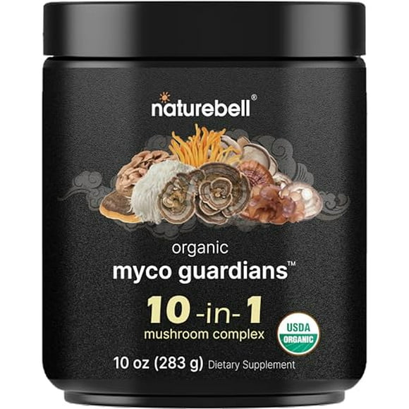 Polvo de hongos orgánico 10 en 1, 10 oz | Melena de león, shiitake, reishi, cola de pavo, chaga y más | Gran suplemento de hongos para café | Energía, refuerzo inmunológico y apoyo a la salud cerebral