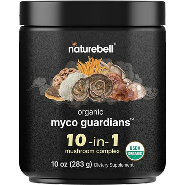 Polvo de hongos orgánico 10 en 1, 10 oz | Melena de león, shiitake, reishi, cola de pavo, chaga y más | Gran suplemento de hongos para café | Energía, refuerzo inmunológico y apoyo a la salud cerebral
