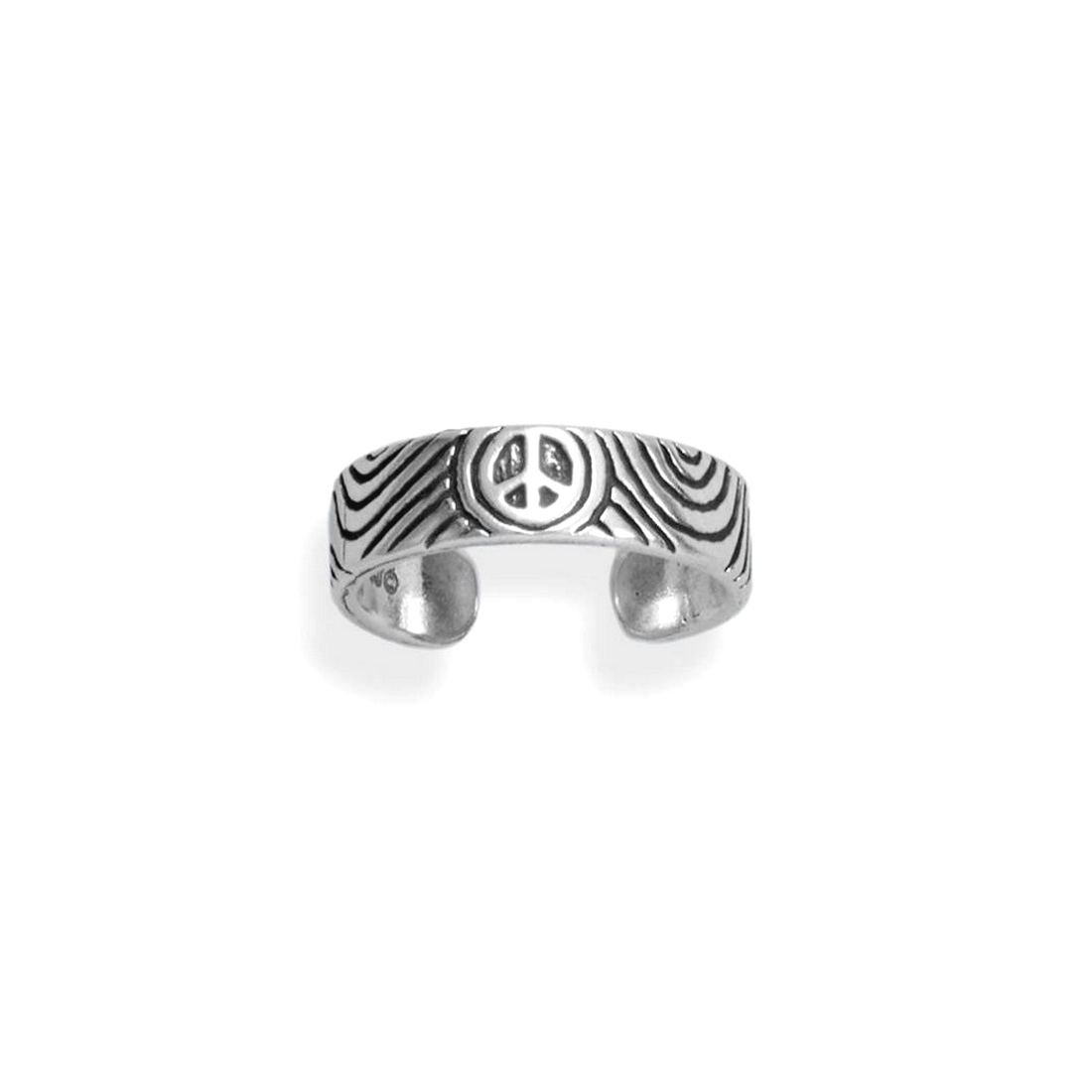 925 Sterling Silver Oxidized Peace Sign toe ring Adjustable is 4.4mm Wide Summer toe ring for Women