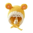 thumbnail image 1 of Children Hat Ultra Soft Windproof Rope Keep Warm Contrast Color Newborn Toddler Cartoon Bear Earflap Knitted Beanie Baby Products, 1 of 9