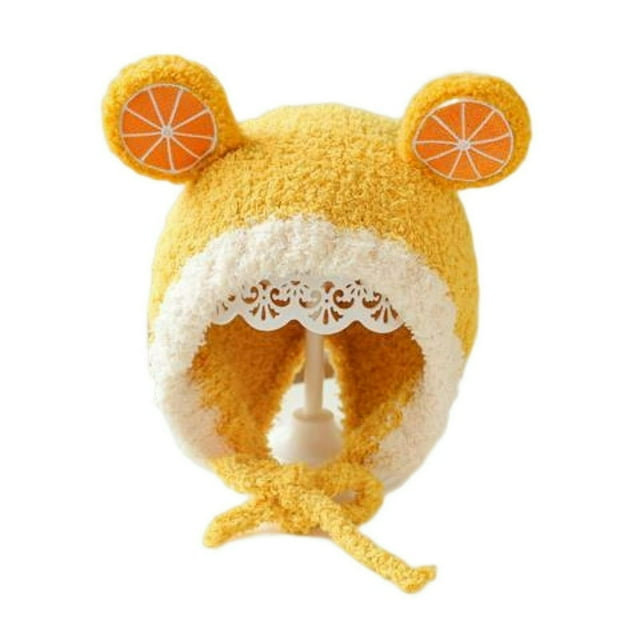 Children Hat Ultra Soft Windproof Rope Keep Warm Contrast Color Newborn Toddler Cartoon Bear Earflap Knitted Beanie Baby Products