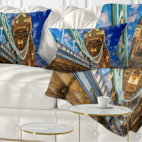 Designart Lights on Tower Bridge - Cityscape Photography Throw Pillow - 12x20